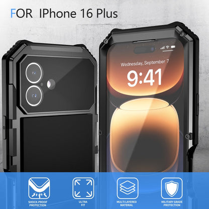 Pour iPhone 16 Plus R-JUST Étui de téléphone étanche à vie, anti-poussière, antichoc (noir)