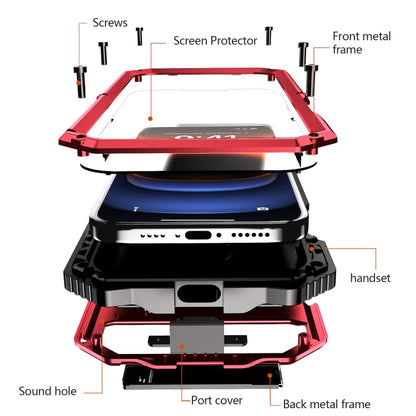 For iPhone 16 Plus R-JUST Life Waterproof Dustproof Shockproof Holder Phone Case(Red)