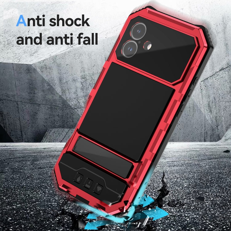 For iPhone 16 Plus R-JUST Life Waterproof Dustproof Shockproof Holder Phone Case(Red)
