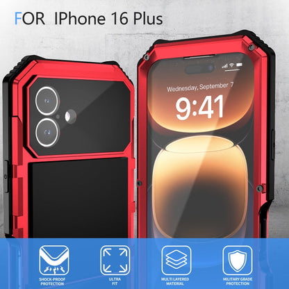 For iPhone 16 Plus R-JUST Life Waterproof Dustproof Shockproof Holder Phone Case(Red)