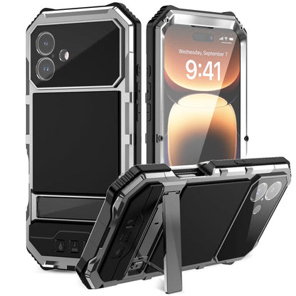 Pour iPhone 16 Plus R-JUST Étui de Téléphone Étanche à la Poussière et aux Chocs (Argent)