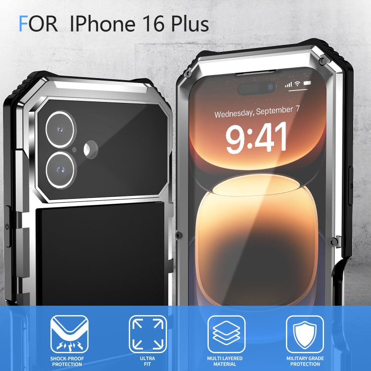 Pour iPhone 16 Plus R-JUST Étui de Téléphone Étanche à la Poussière et aux Chocs (Argent)