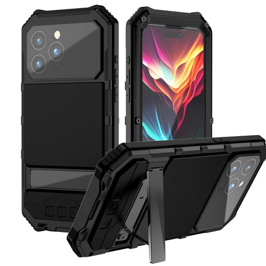 For iPhone 15 Pro Max R-JUST Life Waterproof Dustproof Shockproof Holder Phone Case(Black)