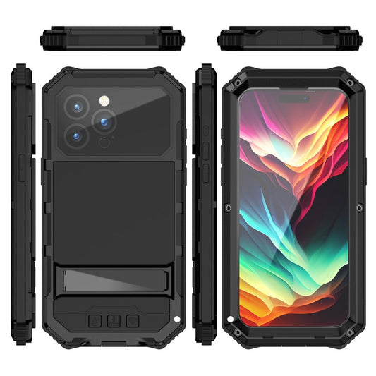 For iPhone 15 Pro Max R-JUST Life Waterproof Dustproof Shockproof Holder Phone Case(Black)