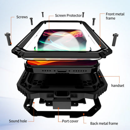 For iPhone 15 Pro Max R-JUST Life Waterproof Dustproof Shockproof Holder Phone Case(Black)