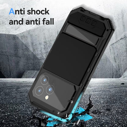 For iPhone 15 Pro Max R-JUST Life Waterproof Dustproof Shockproof Holder Phone Case(Black)