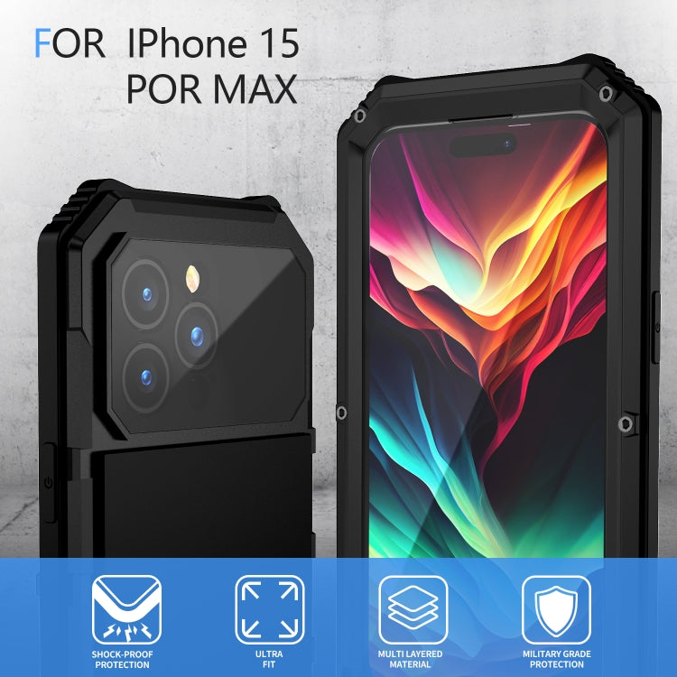 For iPhone 15 Pro Max R-JUST Life Waterproof Dustproof Shockproof Holder Phone Case(Black)