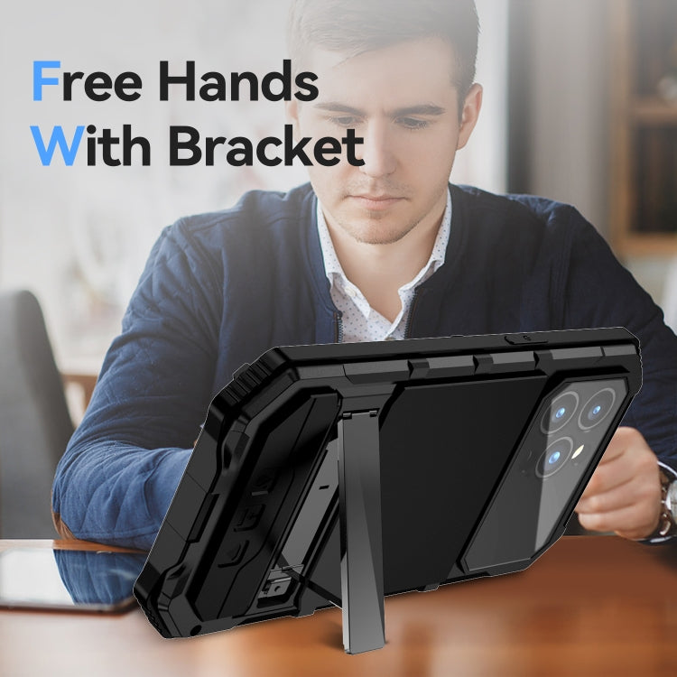 For iPhone 15 Pro Max R-JUST Life Waterproof Dustproof Shockproof Holder Phone Case(Black)