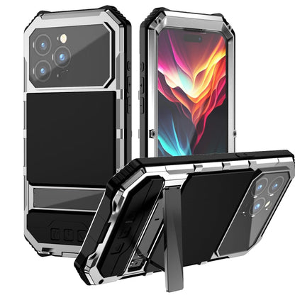 For iPhone 15 Pro Max R-JUST Life Waterproof Dustproof Shockproof Holder Phone Case(Silver)