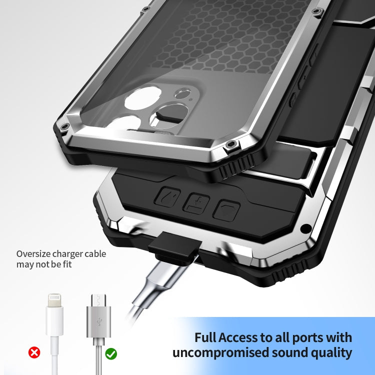 For iPhone 15 Pro Max R-JUST Life Waterproof Dustproof Shockproof Holder Phone Case(Silver)