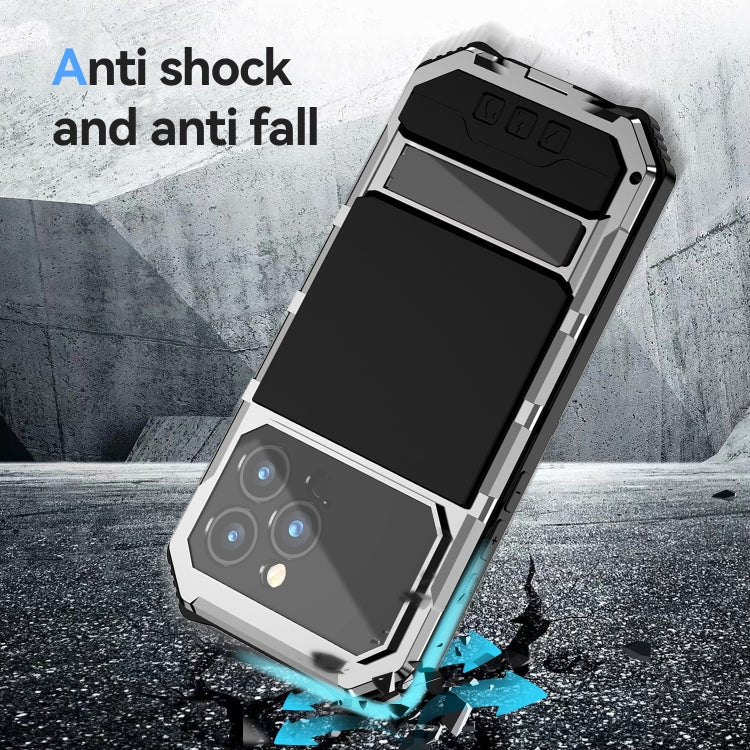For iPhone 15 Pro Max R-JUST Life Waterproof Dustproof Shockproof Holder Phone Case(Silver)