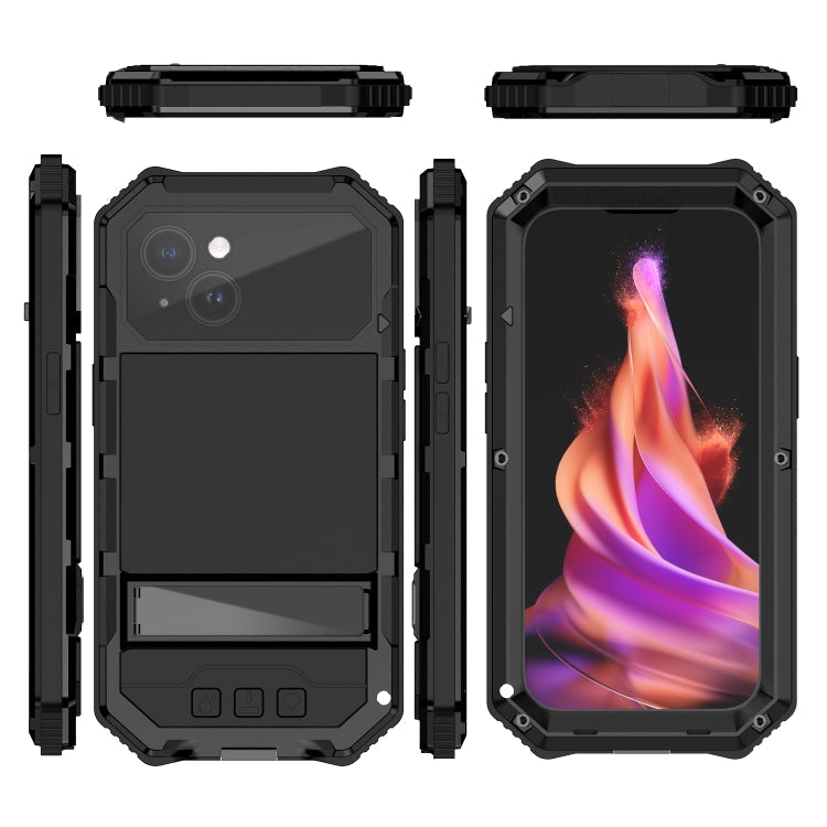 For iPhone 15 Plus R-JUST Life Waterproof Dustproof Shockproof Holder Phone Case(Black)