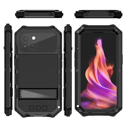 For iPhone 15 Plus R-JUST Life Waterproof Dustproof Shockproof Holder Phone Case(Black)