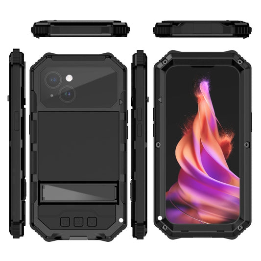 For iPhone 15 Plus R-JUST Life Waterproof Dustproof Shockproof Holder Phone Case(Black)