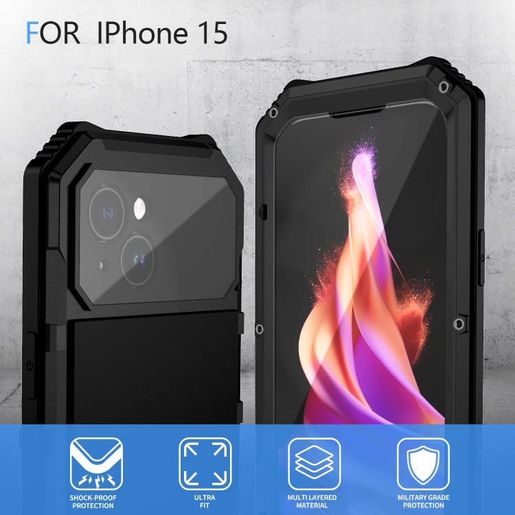 For iPhone 15 Plus R-JUST Life Waterproof Dustproof Shockproof Holder Phone Case(Black)