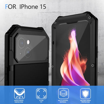 For iPhone 15 Plus R-JUST Life Waterproof Dustproof Shockproof Holder Phone Case(Black)