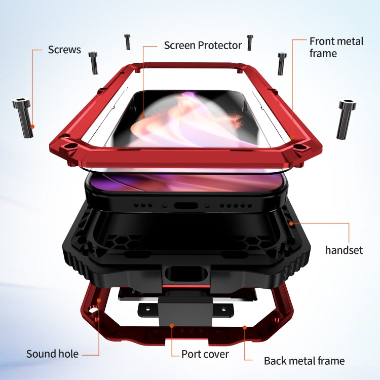 For iPhone 15 Plus R-JUST Life Waterproof Dustproof Shockproof Holder Phone Case(Red)