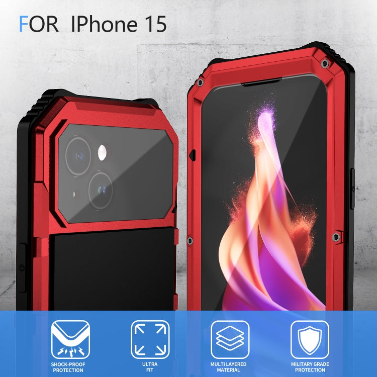 For iPhone 15 Plus R-JUST Life Waterproof Dustproof Shockproof Holder Phone Case(Red)