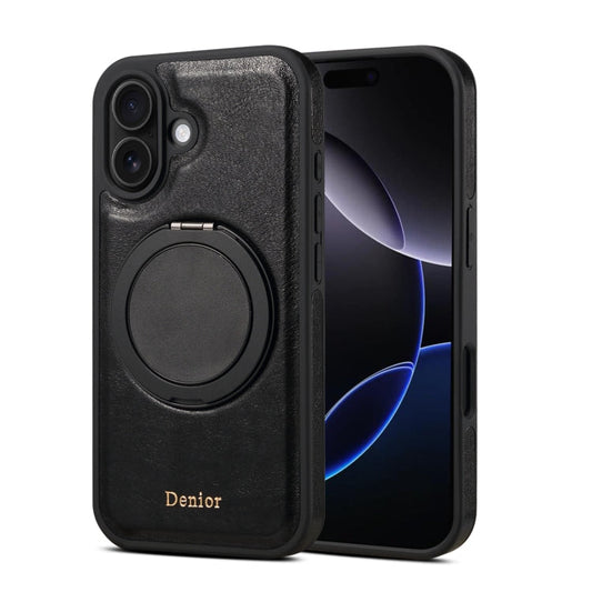 Pour iPhone 16 Denior A17 Étui de téléphone en cuir véritable avec support magnétique (noir)