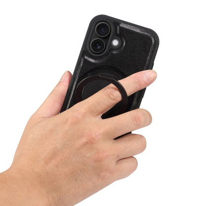 For iPhone 16 Denior A17 Genuine Leather Gear Magnetic Holder Phone Case(Black)