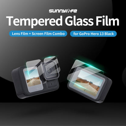 Pour GoPro HERO13 Black Sunnylife Protecteur d'objectif 3 en 1 Films en verre trempé pour écrans avant et arrière, Quantité : 2 + 2 + 2 Ensembles