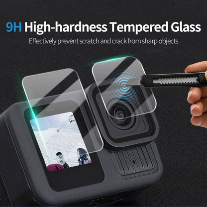 Pour GoPro HERO13 Black Sunnylife Protecteur d'objectif 3 en 1 Films en verre trempé pour écrans avant et arrière, Quantité : 2 + 2 + 2 Ensembles