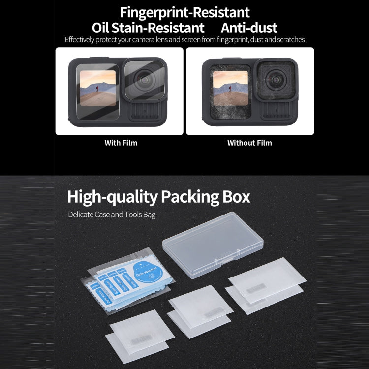 Pour GoPro HERO13 Black Sunnylife Protecteur d'objectif 3 en 1 Films en verre trempé pour écrans avant et arrière, Quantité : 2 + 2 + 2 Ensembles