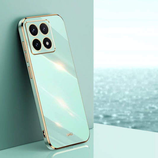 For Xiaomi 14T 5G Global XINLI Straight Edge 6D Electroplate TPU Phone Case(Mint Green)