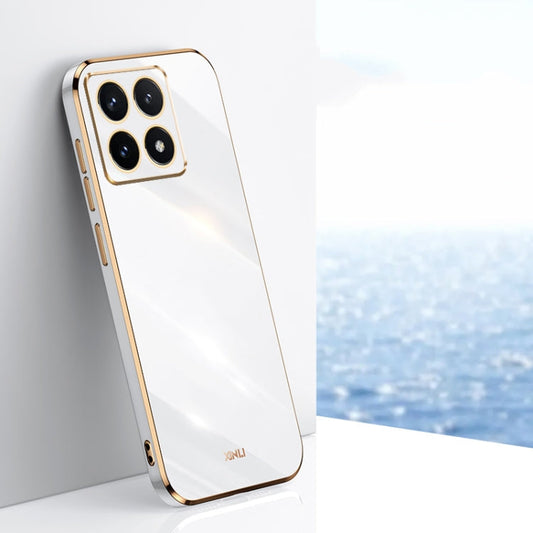 For Xiaomi 14T Pro 5G Global XINLI Straight Edge 6D Electroplate TPU Phone Case(White)