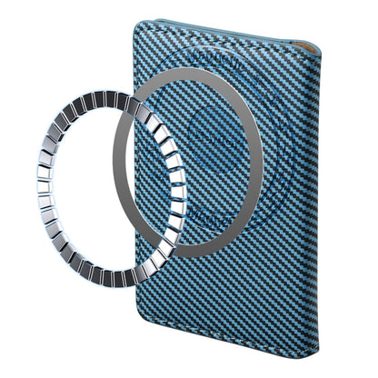 Portefeuille magnétique Denior V13 Magsafe en fibre de carbone et cuir texturé (bleu)