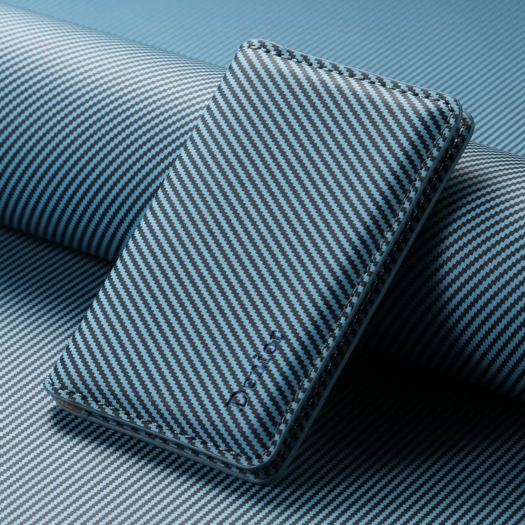 Portefeuille magnétique Denior V13 Magsafe en fibre de carbone et cuir texturé (bleu)