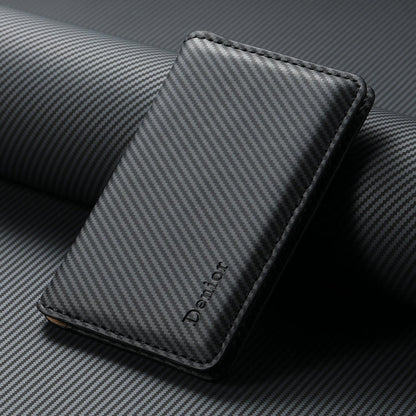 Denior V13 Magsafe Wallet Carbon Fiber Texture Leather Magnetic Card Holder Bag(Black)