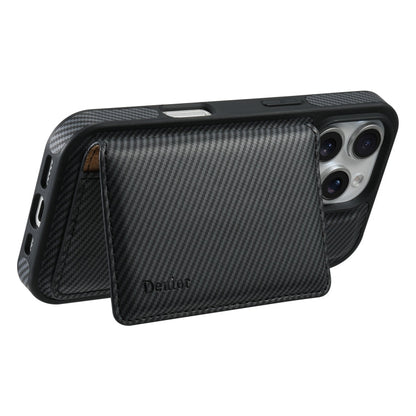 For iPhone 16 Pro Max Denior Carbon Fiber Texture Leather Card Bag MagSafe Phone Case(Black)