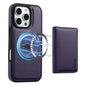 For iPhone 16 Pro Max Denior Carbon Fiber Texture Leather Card Bag MagSafe Phone Case(Purple)