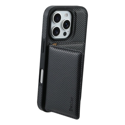 For iPhone 16 Pro Denior Carbon Fiber Texture Leather Card Bag MagSafe Phone Case(Black)
