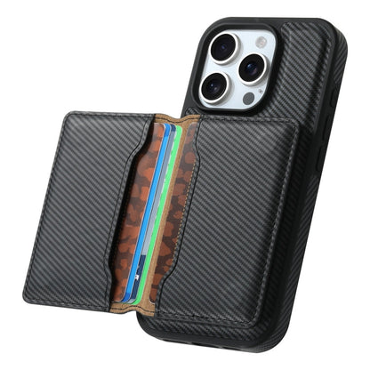 For iPhone 16 Pro Denior Carbon Fiber Texture Leather Card Bag MagSafe Phone Case(Black)
