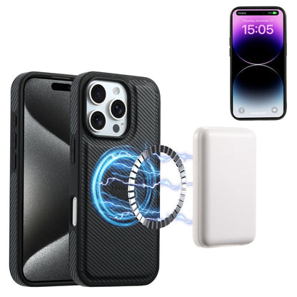For iPhone 16 Pro Denior Carbon Fiber Texture Leather Card Bag MagSafe Phone Case(Black)