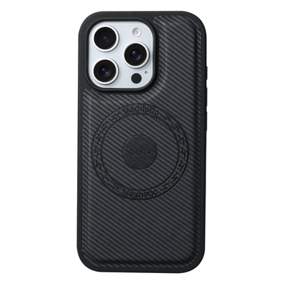 For iPhone 16 Pro Max Denior Carbon Fiber Texture Leather MagSafe Phone Case(Black)