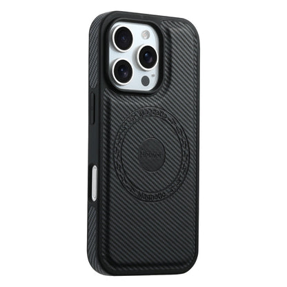 For iPhone 16 Pro Max Denior Carbon Fiber Texture Leather MagSafe Phone Case(Black)