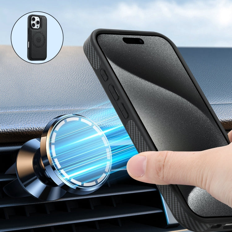 For iPhone 16 Pro Max Denior Carbon Fiber Texture Leather MagSafe Phone Case(Black)