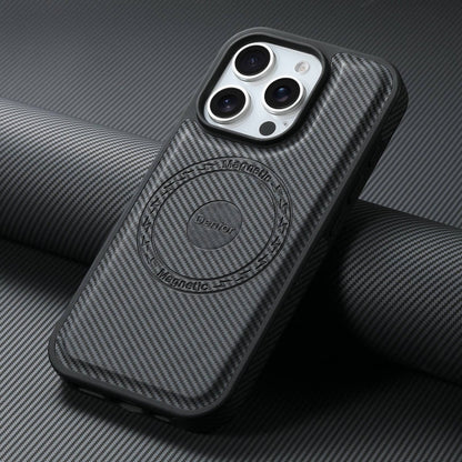 For iPhone 16 Pro Max Denior Carbon Fiber Texture Leather MagSafe Phone Case(Black)