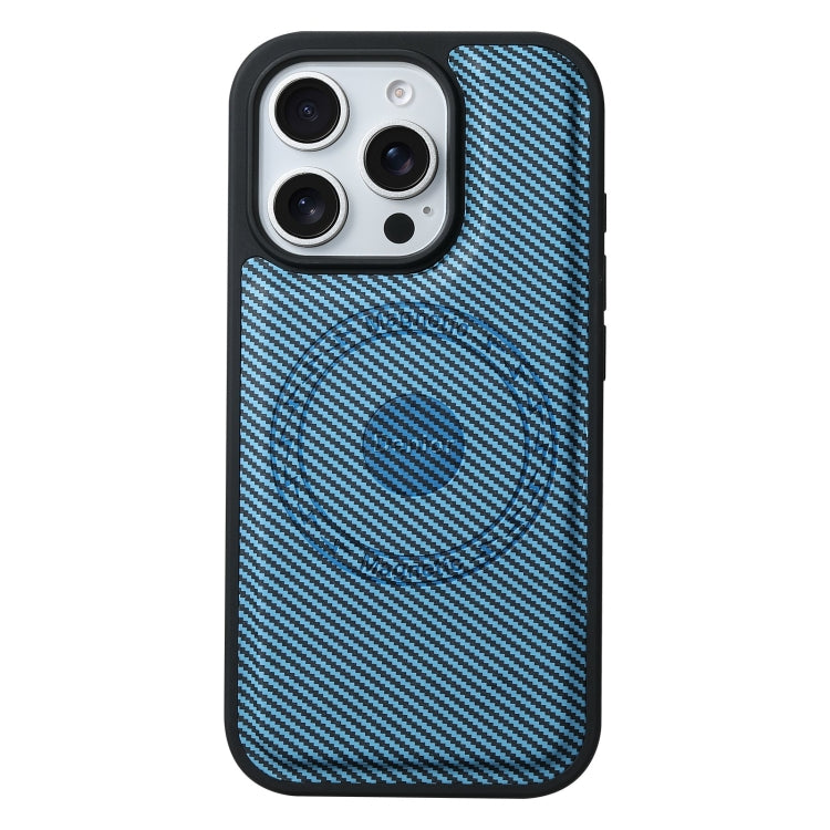 For iPhone 16 Pro Max Denior Carbon Fiber Texture Leather MagSafe Phone Case(Blue)