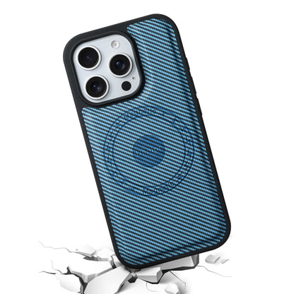 For iPhone 16 Pro Max Denior Carbon Fiber Texture Leather MagSafe Phone Case(Blue)