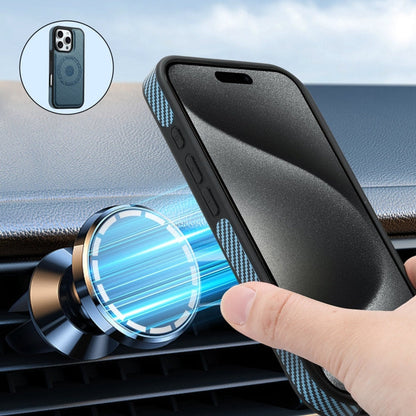 For iPhone 16 Pro Max Denior Carbon Fiber Texture Leather MagSafe Phone Case(Blue)