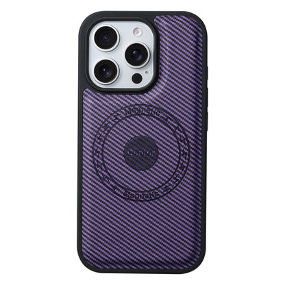 For iPhone 16 Pro Denior Carbon Fiber Texture Leather MagSafe Phone Case(Purple)