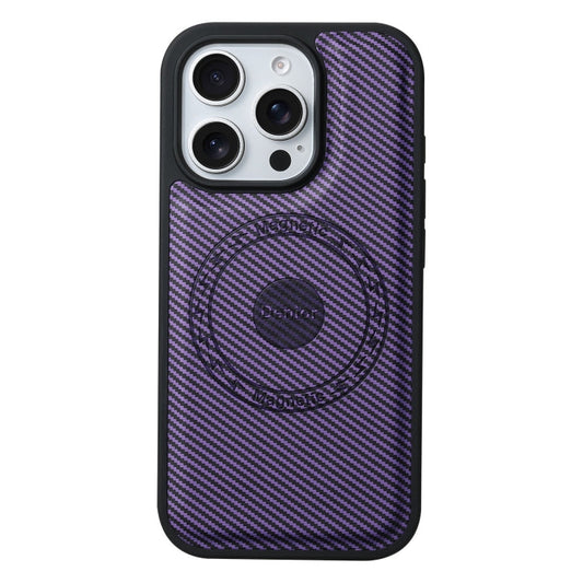For iPhone 16 Pro Denior Carbon Fiber Texture Leather MagSafe Phone Case(Purple)