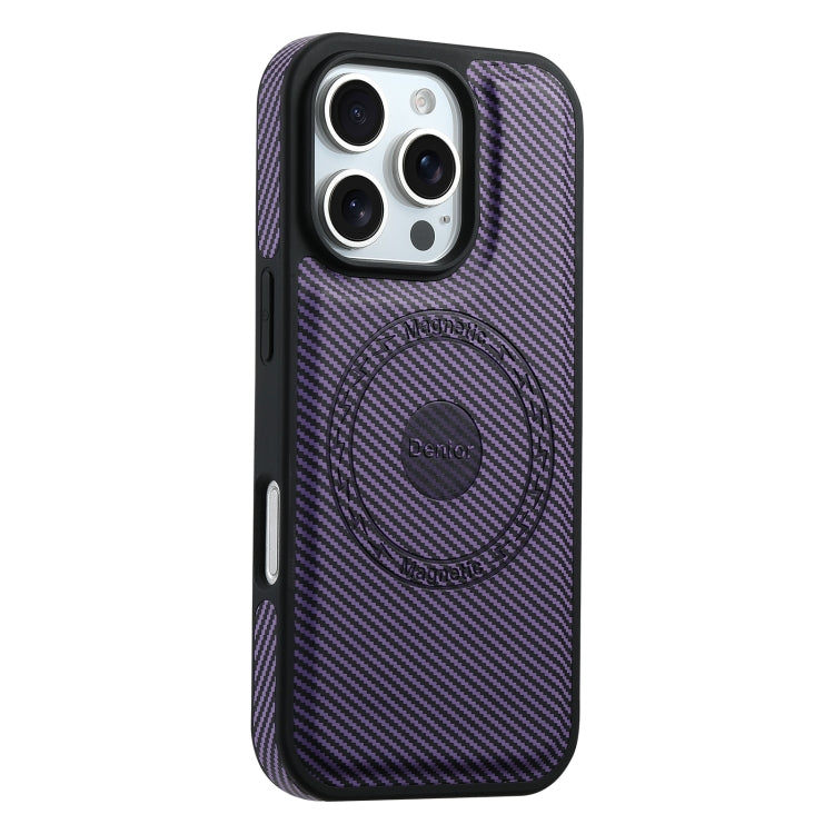 For iPhone 16 Pro Denior Carbon Fiber Texture Leather MagSafe Phone Case(Purple)