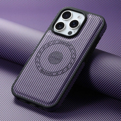 For iPhone 16 Pro Denior Carbon Fiber Texture Leather MagSafe Phone Case(Purple)