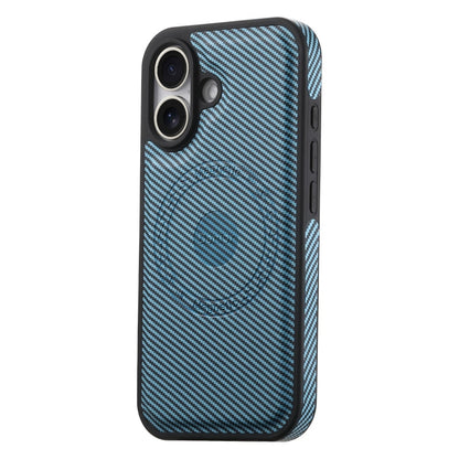 For iPhone 16 Denior Carbon Fiber Texture Leather MagSafe Phone Case(Blue)