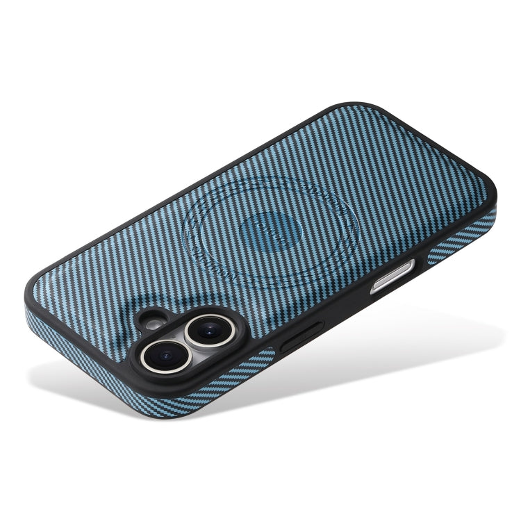 For iPhone 16 Denior Carbon Fiber Texture Leather MagSafe Phone Case(Blue)